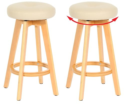 Mendler 2er-Set Barhocker Navan - Creme, helle Beine | Barstuhl, Tresenhocker, Holz, Kunstleder, drehbar