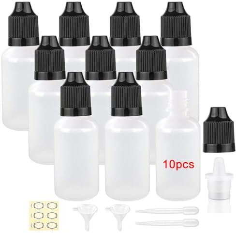 Apstaqeoo 10Pcs, 30Ml Plastic Dropper Bottles, Empty Squeezable Liquid Dropper Bottle Eye Droppers Sample Dispenser White Paint Dropper Bottles with Cap, Funnel, Label, Dropper for Essential Oil