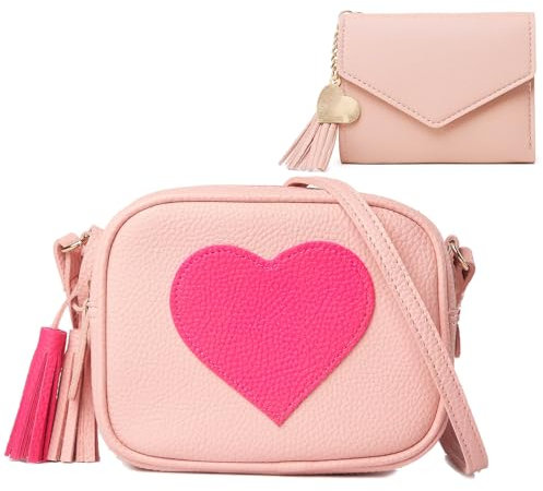 BTHRORO Umhängetaschen Mädchen Herzform Crossbody Geldbörse, Niedlicher Handtasche Mini Prinzessin Messenger Bags Geldbörse mit verstellbarem Gurt für Mädchen Damen Geschenk