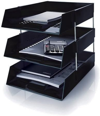 Nobel Plastic Filing Storage Letter Trays with Metal Risers, Document Paper Filing In & Out, 3 Trays + 8 Risers, Stackable (Black)