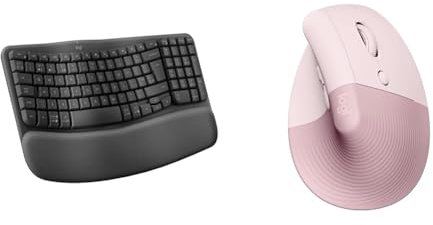 Logitech Wave Keys Wireless Ergonomic Keyboard with Cushioned Palm Rest, Comfortable Natural Typing & Lift Vertical Ergonomic Mouse, Wireless, Bluetooth or Logi Bolt USB receiver, Quiet clicks