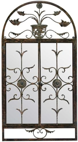 MirrorOutlet The Dorset Wandspiegel, mit aufklappbaren Türen, Metall, rustikal, 130 x 132 cm, geschlossene Türen 130 x 69 cm, Dunkles Metall