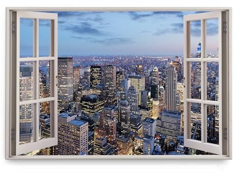 Paul Sinus Wandbild 120x80cm Fensterbild New York Hochhäuser Manhattan Stadtlichter