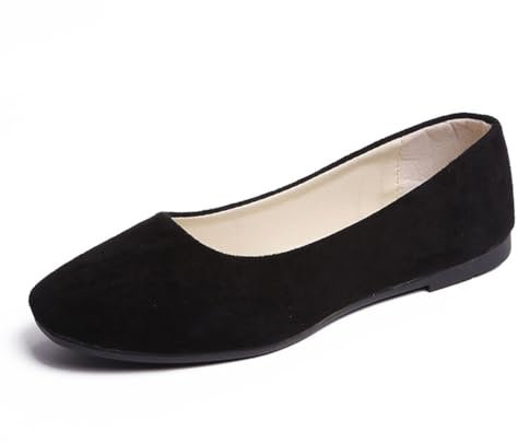 Rojeam Womens Flats Shoes Portable Pumps Ballet Flat Slip-on Ballerina Pumps Shoes Ladies Loafers, Black, Size 8.5