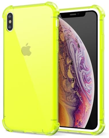 Svanove Designed for iPhone Xs Case Clear, Neon Vibrant Bright Color, Transparent Protective Jelly Silicone Case for Women Girl Cute, Soft Flexible TPU, Thin Slim, Neon Yellow