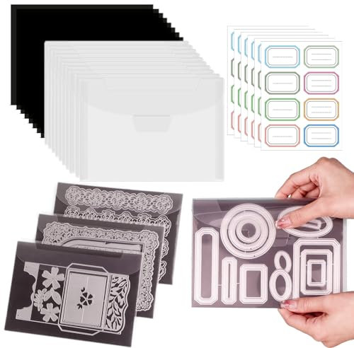 26 Stück/Set 10 Stempel und Stanzschablonen Aufbewahrungstasche und 23,6 x 17,3 cm 10 Gummi-Magnetbögen 6 Blatt Etiketten Aufkleber, Stanzformen-Aufbewahrungs-Set für Aufbewahrung