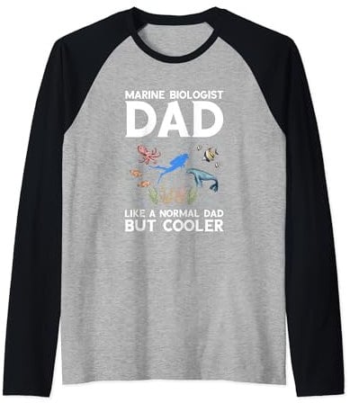 Mens Marine Biologist Cooler Dad Ocean Life Marine Biology Raglan Baseball Tee