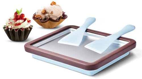 ROEDEER Rolled Ice Cream Maker, Ice Cream Roll Maker Plate with 2 Spatulas, Instant Rolled Ice Cream Makers for DIY Ice Cream, Includes Recipe Book, Fun Gifts for Kids, Brown and