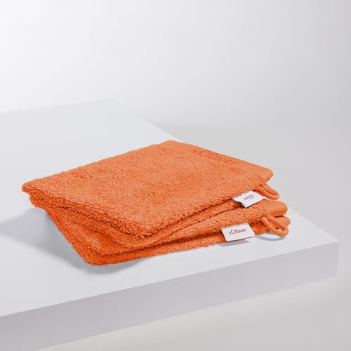 s.Oliver Lot de 4 gants de toilette 100 % coton, 600 g/m², doux et agréables, 4 gants de toilette, orange