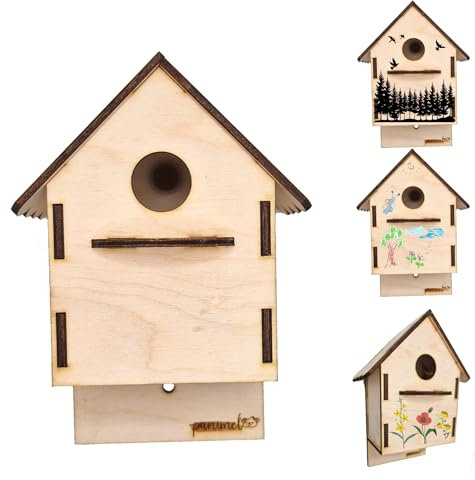 Panimel ® Vogelhaus aus Holz zum Selbstgestalten und Zusammenbauen mit Stecksystem, klein, ideal für Kinder