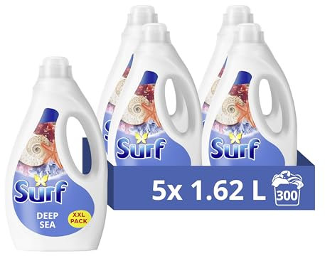 Surf Deep Sea Laundry Washing Liquid 300 washes with a joy-infused fragrance with natural essential oils lasting up to 12 hours in wear Detergent for brilliantly clean results (5x 1.62 L)