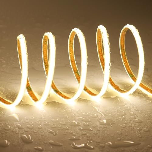 TOPAI 12V COB LED Streifen 5M Naturweiß Schmal 5mm Wasserdicht, Flexible LED Strip 4000K Aussenbereich, CRI>90 400LED/M Selbstklebend LED Band Schneidbar (Produkt ohne Netzteil)
