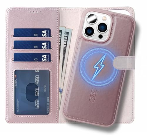 TYPEDX For iPhone 16 Pro Wallet Case, 2-in-1 Detachable, Shockproof Protective PU Leather Flip Book Cover, Card Slots Stand Feature Magnetic Closure Compatible with MagSafe Wireless Charging Pink