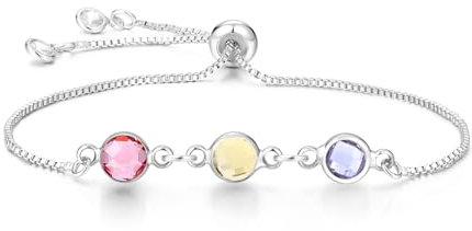 Personlise Create Your Own Family Birthstone Bracelet Adjustable Ball Clasp Chain in Silver, Rose gold and Gold Colour Gift for Mother, Girl Friend, Wife with Gift Box