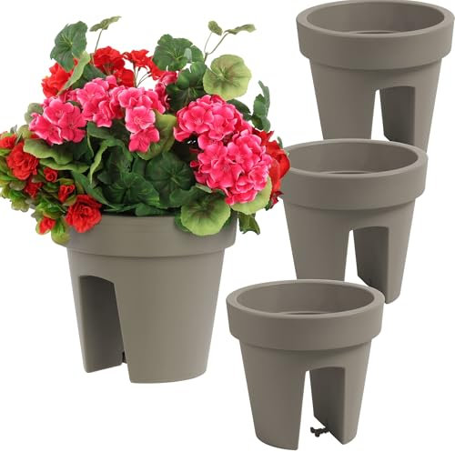 botle Satz von 3 Stück Balkonkiste Blumenkasten Geländerkasten Balkonkasten Geländertopf ?24,5cm | 5 L Grauer Stein Balkon-Blumenkasten oval