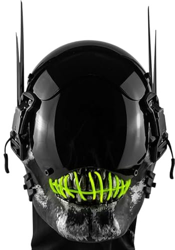 Marikito Punk Mask, LED Skull Mask, Adjustable Light Modes, Suitable For Halloween Cosplay, The Perfect Accessory For Punk Apparel (Green)