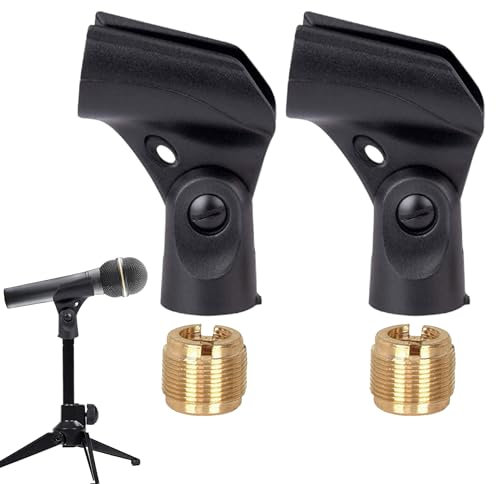 2PCS Microphone Clip Mic Clip Replacement Adjustable Mic Holder Microphone Holder Clamp with 5/8 to 3/8 Mic Screw Adapter Black Universal Mic Clips for Stands for Wired Wireless Mic