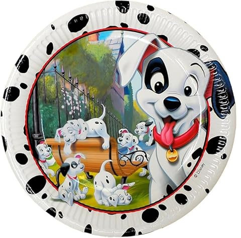 Disney Lot de 16 (8+8) assiettes en papier la charge des 101 Dalmatien 23 cm pour fête d'anniversaire