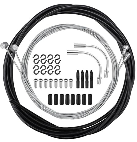Bicycle Brake Cable Set, Universal Bowden Cable Shift Cable Kit, with Front Brake Cable, Rear Brake Cable, 90° V-shaped Brake Manifold, Brake Cable Cap, S-Hook, for Mountain Bike, Road Bike