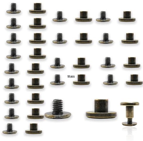 18 Pcs Chicago Binding Screws Nail Rivet, Flat Leather Rivets Assortment,Binding Screws Posts,Metal Rivet Replacement for Leather Belt DIY Book Scrapbook Albums Bookbinding