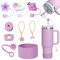 Yuecda Stanley Lot de 9 accessoires pour gobelets, y compris une housse de protection en silicone, un ensemble de bouchons anti-fuite, un couvercle de paille, des bijoux suspendus, convient aux tasses