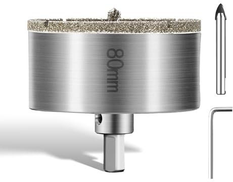 PHMNZIP 80 mm Broca de Diamante Taladro Hueco Sierra de Perforación con Broca de Centro Piloto Broca de Diamante Brocas con Revestimiento de Diamante para Azulejos Cerámica Vidrio Porcelana Mármol