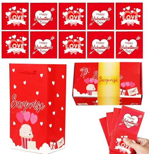 Vllold Pop-Out-Box zum Valentinstag, 10 x rote Umschläge, Valentins-Geldkassette, wiederverwendbare Spardose zum Teilen von Ringen, Halsketten und Armbändern für Ehemann, Ehefrau