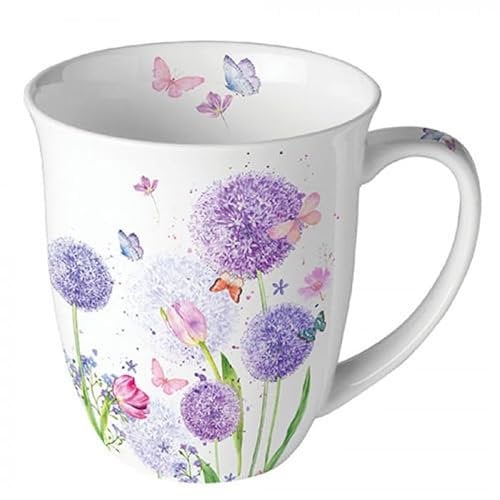 Ambiente Teetasse Kaffeetasse Becher Mug 0,4l Blumen Schmetterlinge Wiese in Pastell Farben Tasse Fine Bone China Porzellan Serie Flower beauty
