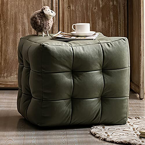 Leder Fußstütze Hocker,Volltonfarbe Fußhocker Würfel Pouf,Moderner Couchhocker Bequem Für Wohnzimmer Schlafzimmer-Grün 45x45x45cm(18x18x18inch)