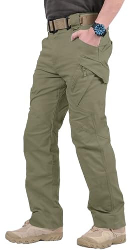 YAOBAOLE Pantalon Tactique Homme Pantalons Treillis Homme Pantalon Cargo Extensible Pantalons de Travail Kaki L