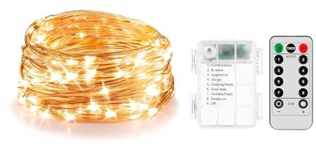 ENLACE LED Lichterkette Batterie, 10M 100 LED Lichterkette 8 Modi mit Fernbedienung, IP65 Wasserdichte Lichterketten Draht für Innen Außen Hochzeit Weihnachten Party Deko, Warmweiß