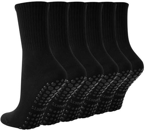 BISOUSOX Chaussettes Antidérapantes Femme Yoga Chaussettes Pilates 3 Paires 36-40 Taille Sportives Non Glissantes pour Enceinte Fitness Gym Hospital Running Randonnée