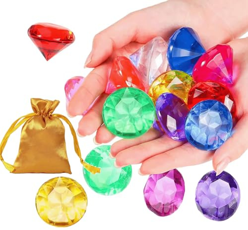 Altaroo 20 Edelsteine für Kinder Strandspiele 30mm Diamanten Kinder, Edelsteine Ausgraben, Edelsteine für Tauchspielzeug, Pool Spielzeug, Piratenschatz Kindergeburtstag Deko