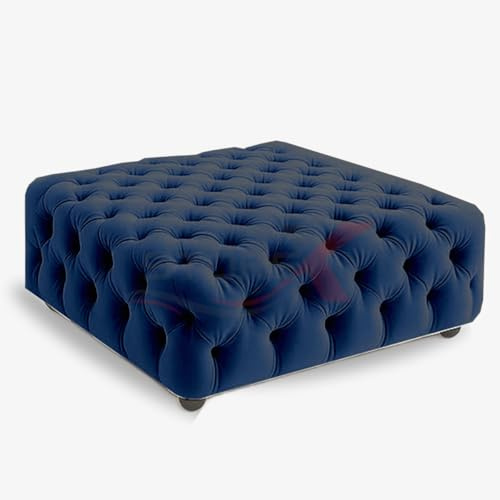 STOREX Diamond Tufted Ottoman Coffee Table – Velvet Upholstered Footstool Bench – Space-Saving & Oversized Sizes – Square Centerpiece for Living Room or Bedroom (Blue, Space Saving)