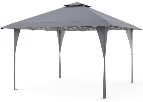 COSTWAY Tenda Pop-up Esterno 4x4 m Doppio Tetto, Gazebo da Giardino Altezza Regolabile con Fori di Drenaggio, Tenda da Giardino Antivento Facile da Montare con Borsa di Trasporto (Grigio)