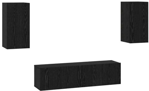 vidaXL TV Cabinet Set 4 pcs Black oak 160 x 30 x 30 cm Engineered wood, Living Room, Rustic Entertainment Center Set, Ample Storage Solutions, Wall-Mounted Units, Space Efficient Shelving Options