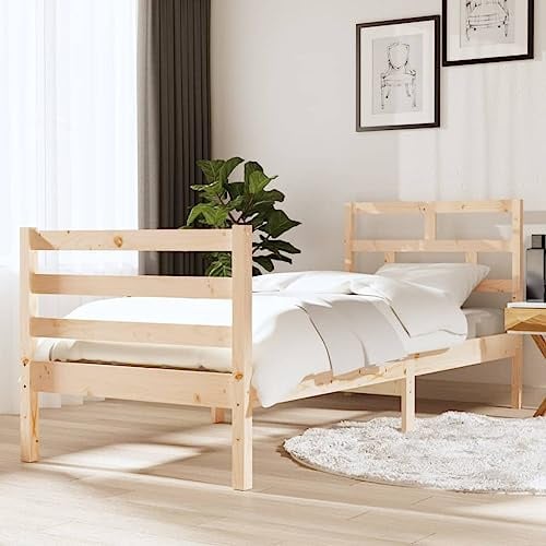 Teenpull Massivholzbett Kiefer 75x190 cm, Rustikales Einzelbett mit robusten Sperrholzlatten, Modernes Jugendbett für Schlafzimmer, Inklusive Kopfteil und Fußteil, Naturholz