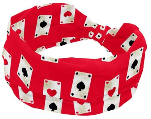 Dehnbare Stirnbänder für Frauen, Spielkarten, rosa, absorbierter Schweiß, Sport, Yoga, Workout, Stirnband, weiches breites Haarband, verknotetes Haarband