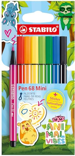 STABILO - Premium-Filzstift - Pen 68 Mini Animal Vibes | 8er Pack, 8 Farben