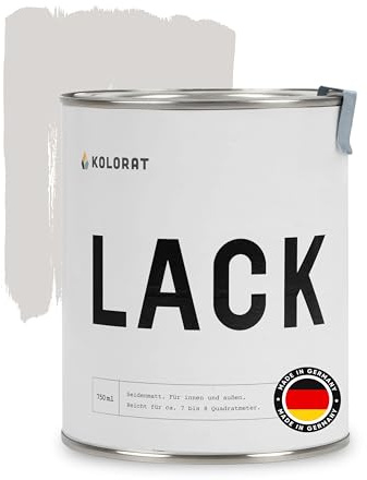 Kolorat® Möbelfarbe helles,warmes Greige 750mlfür Innen & Außen |Made in DE | Hochdeckender Lack, wasserbasiert, geruchsarm, Holzlack, Metalllack, Türlack, Heizkörperlack, geprüft nach DIN EN 71-3