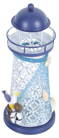 Leuchtturm Kerzenständer aus Eisen, Himmelblau, Mediterrane Deko | Stück, Kreative Heimdekoration, für Zuhause und Laden, Geschenkartikel, Kompakt und Küstenstil Zufälliger Stil