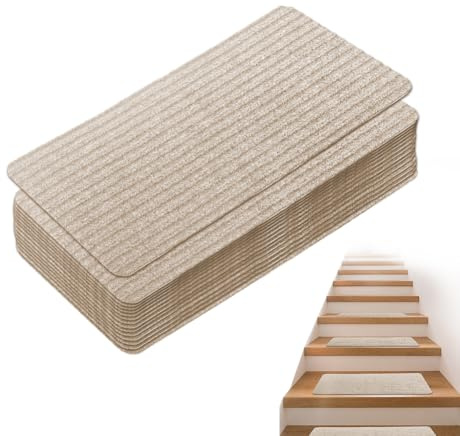 YNNHUDEEP Tappetini autoadesivi per Scale, Antiscivolo, 15 Pezzi, Morbidi tappetini per gradini, Possono Essere Tagliati, riutilizzabili, Extra Grip per Animali Domestici, Bambini e Anziani, Beige
