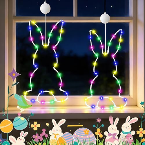 KOLGEIKJ 2 Stück Osterdeko LED Fenster Licht, Decorative LED Window Lights | Ostern Deko, Lichterkette Ostern, Osterdeko Fenster, Lichterkette Osterns LED Fensterbeleuchtung, Batteriebetrie für Draußen