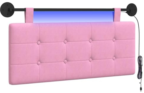 vidaXL Hängendes Kopfteil Mit LED Licht Rosa Stoff, Moderner, rechteckiger Polster-Kopfteil, Wandmontage, anpassbare Schlafzimmer-Deko, platzsparende Möbel Ideen