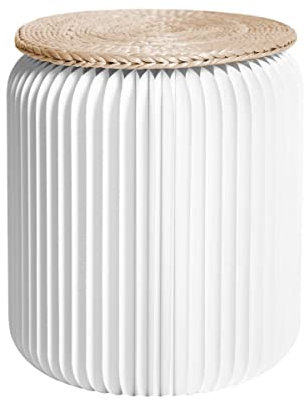 STOOLY - Tabouret Pliable - en Carton Recyclable (Blanc Sacré-Coeur (Assise Paille Tressée), 35 cm)