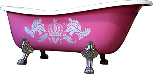 Casa Padrino Pompöös by Luxus Badewanne Deluxe freistehend von Harald Glööckler Pink/Silber/Weiß 1470mm mit silberfarbenen Löwenfüssen