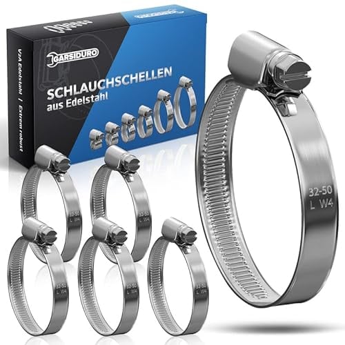 Garsiduro® Profi Schlauchschellen 32-50 mm aus Edelstahl in W4 Qualität, 8 Stück, Bandbreite 9 mm – hochwertiges Set aus rostfreien V2A Schlauchklemmen für Pool, Sandfilteranlage, Teich, Garten