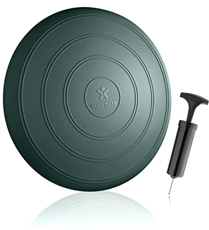 BODYMATE Ballsitzkissen Comfort inkl. Pumpe Midnight-Green 33cm Durchmesser - Balance-Kissen, Sitzballkissen, Luftkissen, Balance Pad - Core-, Fitness-, Reha-, Koordinations- und Rückentraining