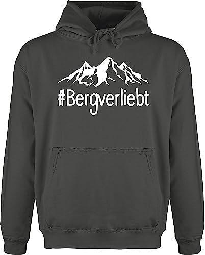 Hoodie Herren Pullover Männer - Bergverliebt - weiß - L - Anthrazit - berg-hoodie sport berg pulli berge herrenpullies wander hoody wandern jh001 mountain hoodies/pullis bergmotiv hoddies/pullies