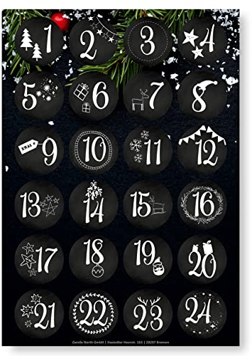 Adventskalender Aufkleber (Zahlen 1-24) - Sticker für Kalender zum selber basteln für Weihnachten - Adventskalenderzahlen Etiketten selbstklebend - Zahlenaufkleber - Nummern für Papiertüten - Rund